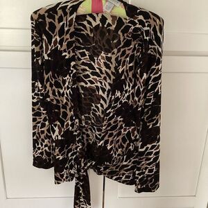 Chico’s Travelers Open Front Cardigan with Tie Sz 3 Leopard Animal Print
